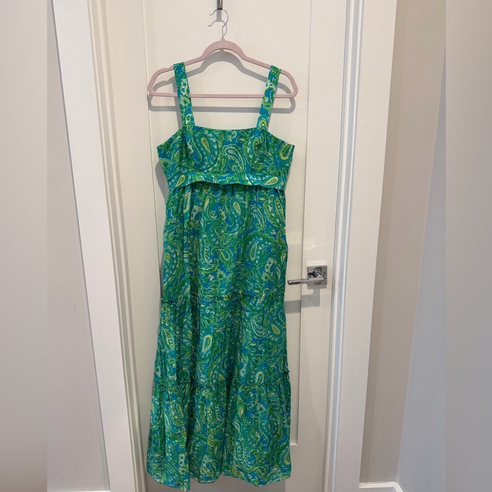 Lauren Ralph Lauren Green & Blue Paisley Tiered Long Dress size 10 floral - Picture 9 of 9